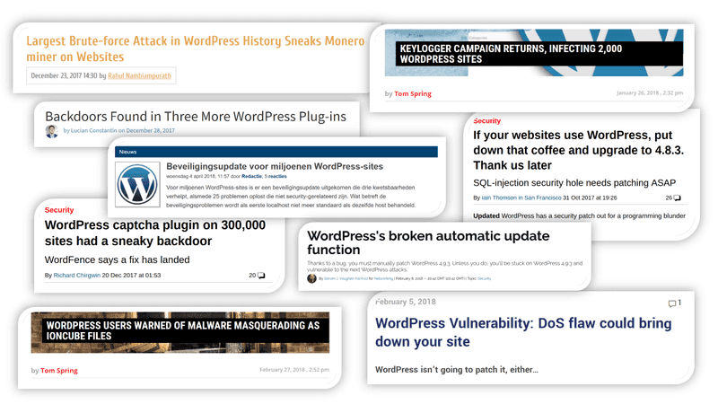 Overview of recent headlines covering WordPress vulnarabilities